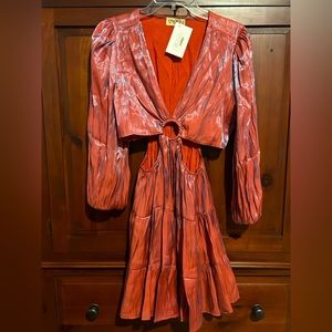 NWT Fiery Red Tiered Cut-Out Mini Dress, Large